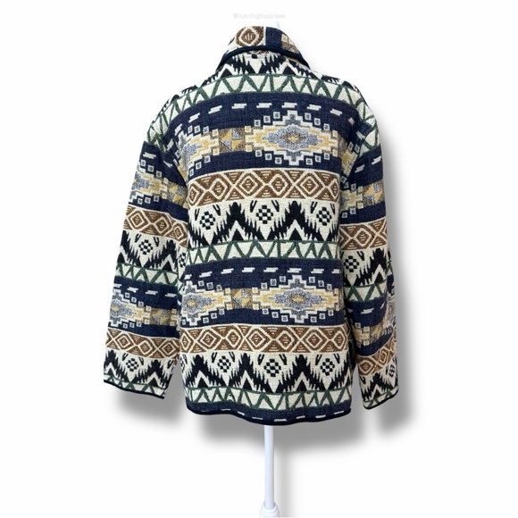 VTG 90s Jane Ashley Woman Tapestry Jacket 2X Blue Aztec Southwest Boho Boxy Coat - Picture 4 of 11